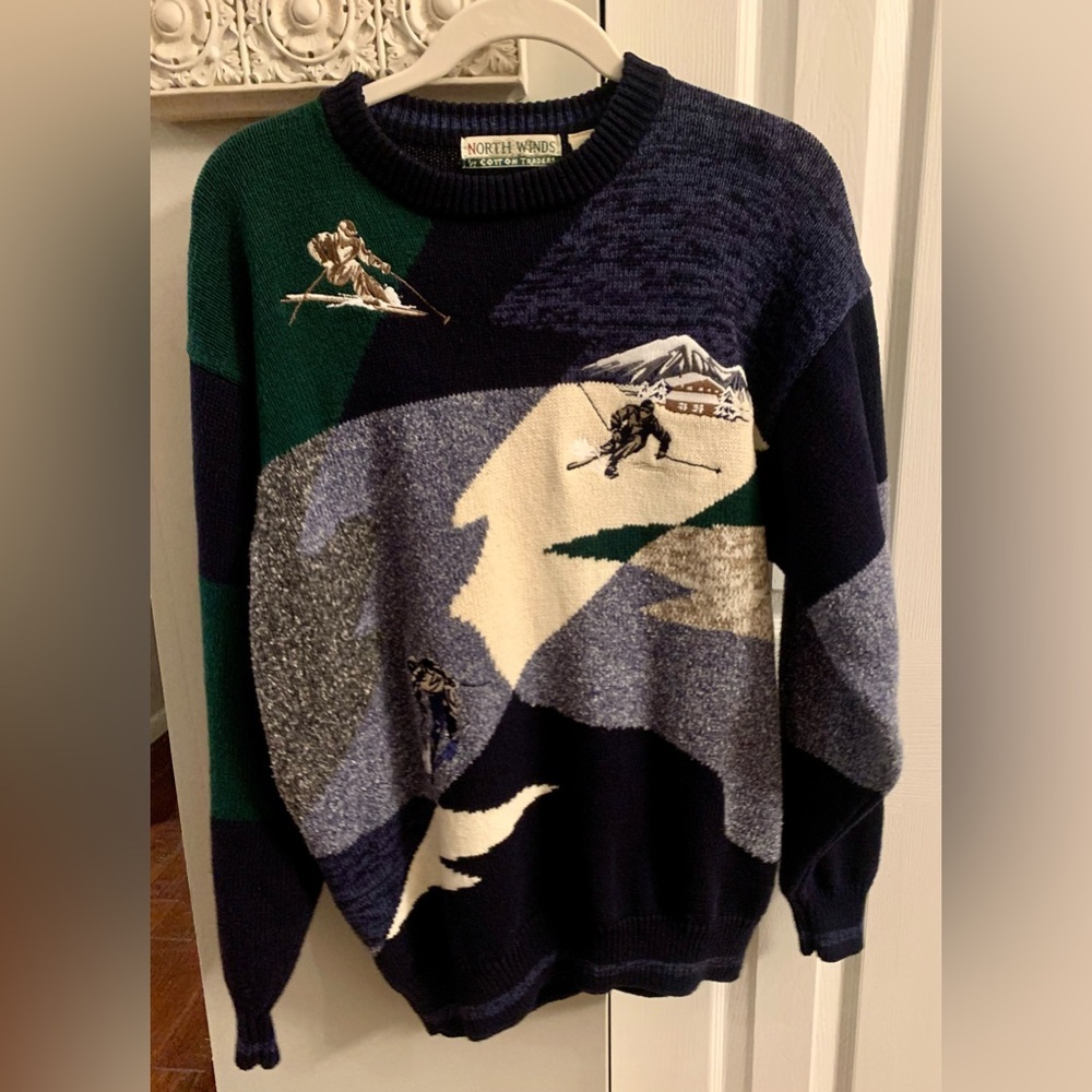 North Winds by Cotton Traders Men’s Vintage Embroidered Skiers Sweater - M